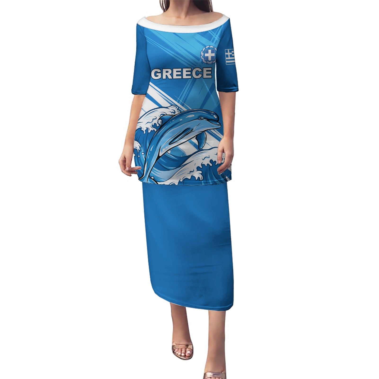 Greece Independence Day Puletasi Eleftheria i Thanatos Dolphin Jumping - Wonder Print Shop