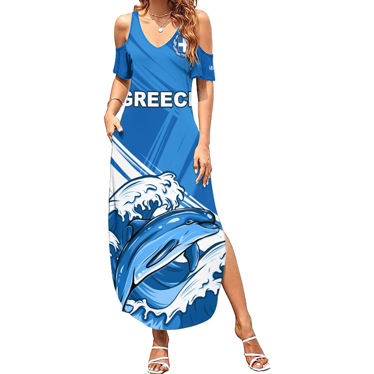 Greece Independence Day Summer Maxi Dress Eleftheria i Thanatos Dolphin Jumping - Wonder Print Shop