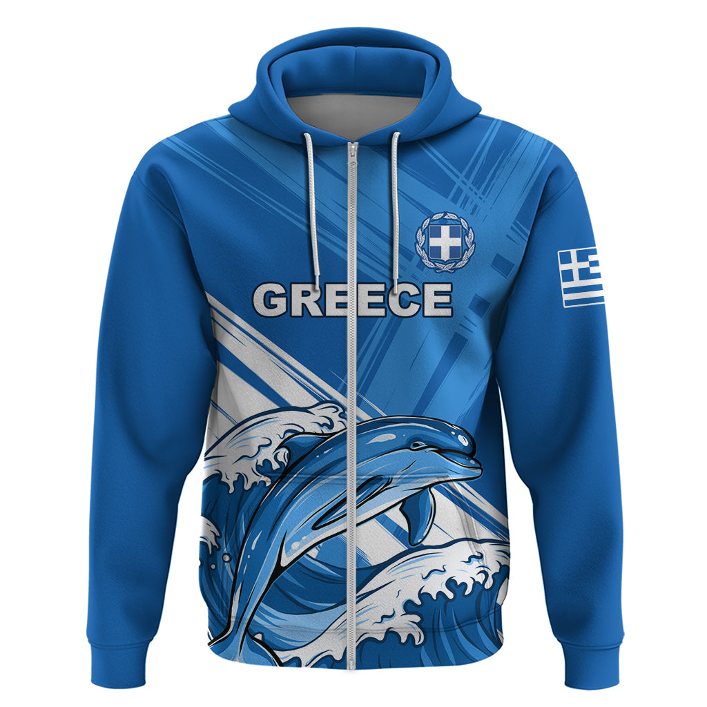 Greece Independence Day Zip Hoodie Eleftheria i Thanatos Dolphin Jumping - Wonder Print Shop