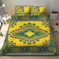 Yellow dashiki bedding set featuring a central teal medallion with green and blue patterned trim