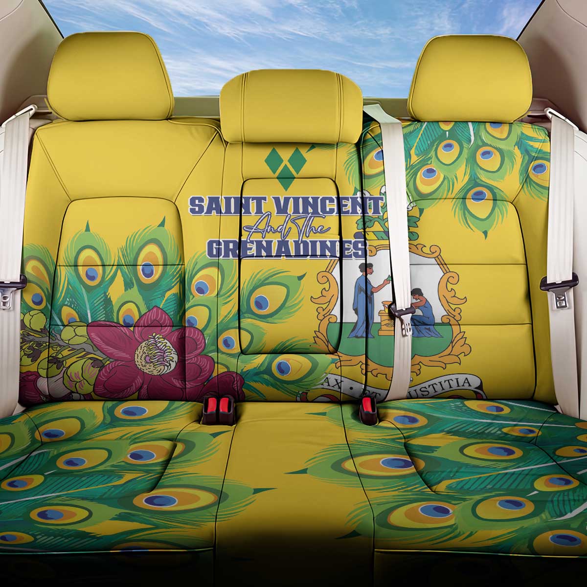 Saint Vincent and the Grenadines Back Car Seat Cover Stylized Peacock Feather Royal