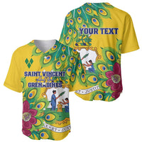 Yellow baseball jersey set showing peacock-feather front Saint Vincent and back YOUR TEXT