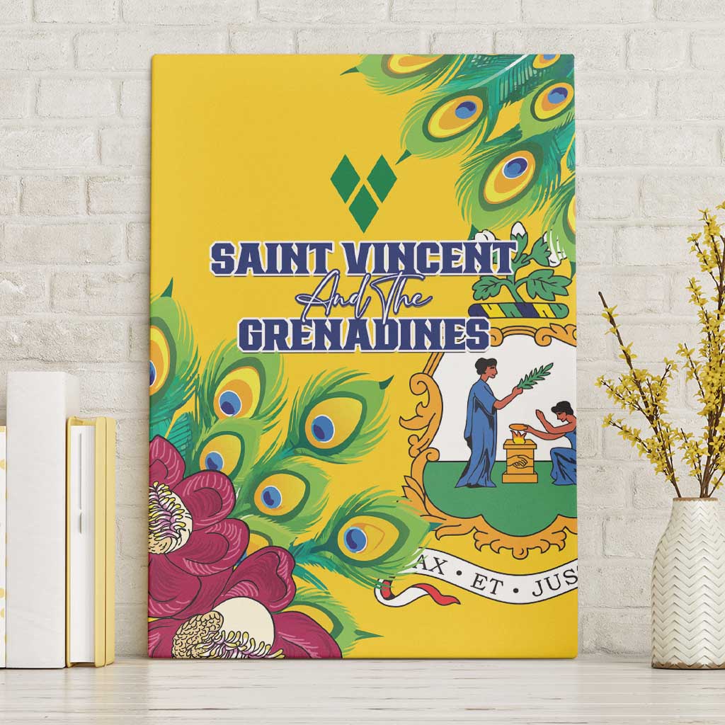 Saint Vincent and the Grenadines Canvas Wall Art Stylized Peacock Feather Royal