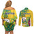 Personalized Saint Vincent and the Grenadines Couples Matching Off Shoulder Short Dress and Long Sleeve Button Shirt Stylized Peacock Feather Royal