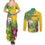 Personalized Saint Vincent and the Grenadines Couples Matching Summer Maxi Dress and Long Sleeve Button Shirt Stylized Peacock Feather Royal