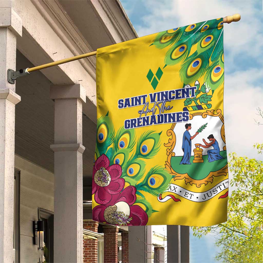 Saint Vincent and the Grenadines Garden Flag Stylized Peacock Feather Royal