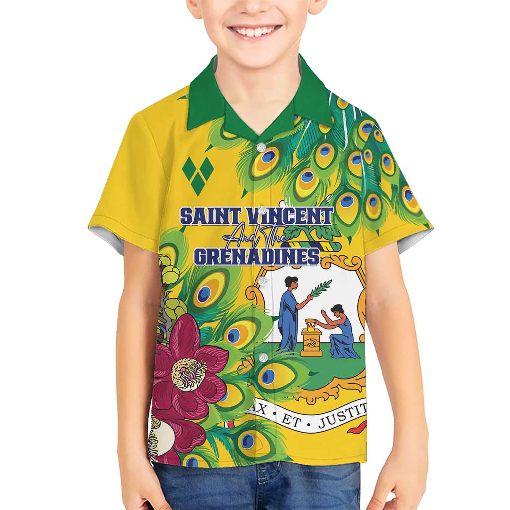 Personalized Saint Vincent and the Grenadines Kid Hawaiian Shirt Stylized Peacock Feather Royal