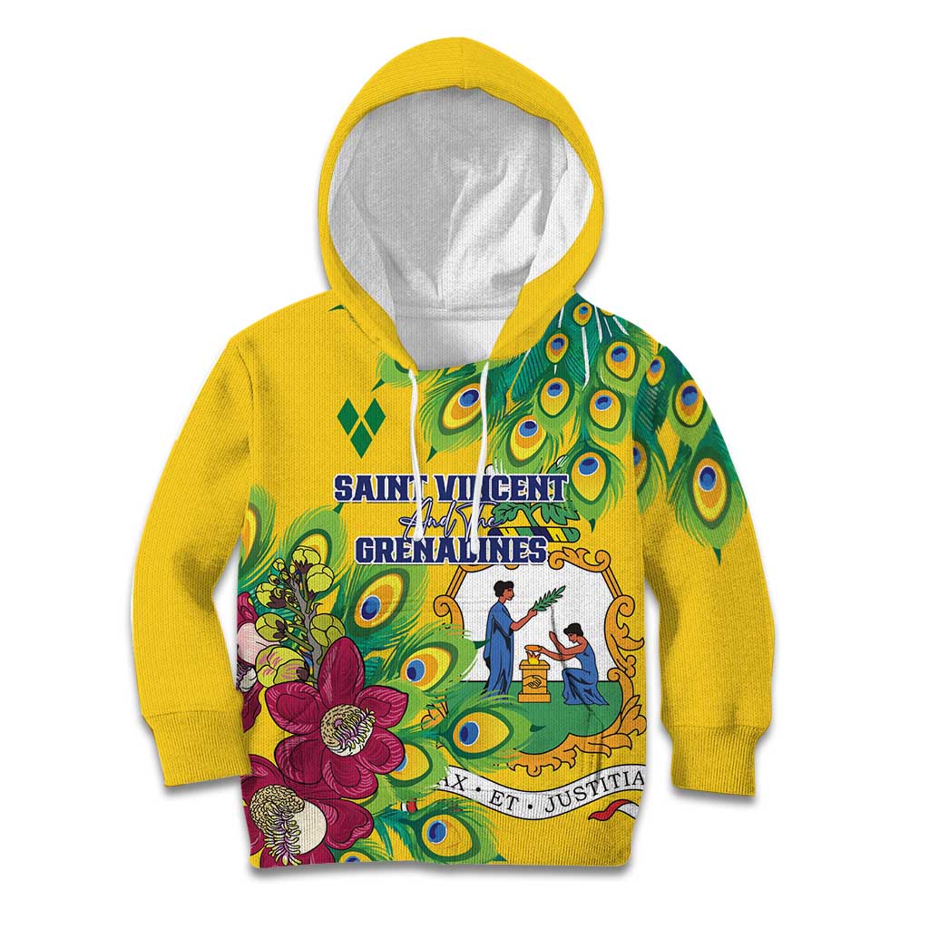 Personalized Saint Vincent and the Grenadines Kid Hoodie Stylized Peacock Feather Royal