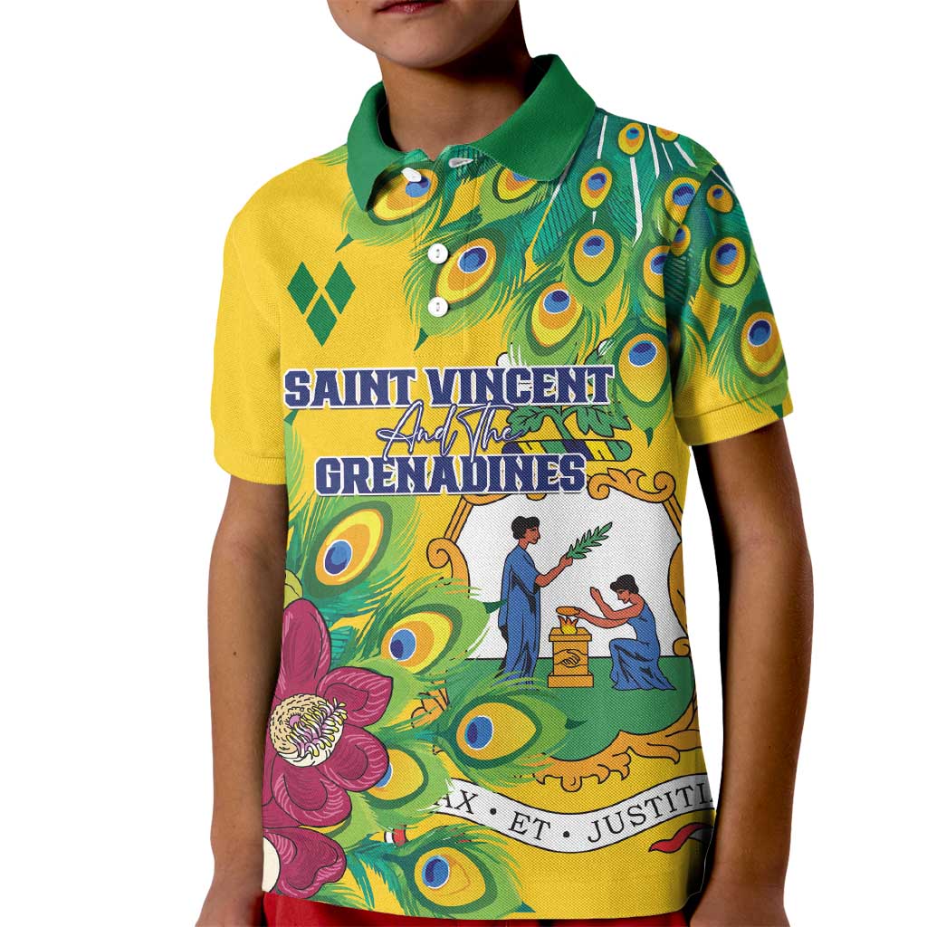 Personalized Saint Vincent and the Grenadines Kid Polo Shirt Stylized Peacock Feather Royal