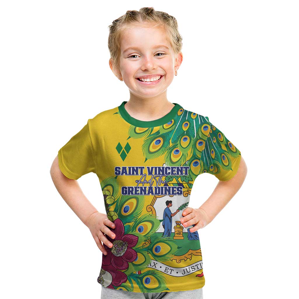 Personalized Saint Vincent and the Grenadines Kid T Shirt Stylized Peacock Feather Royal