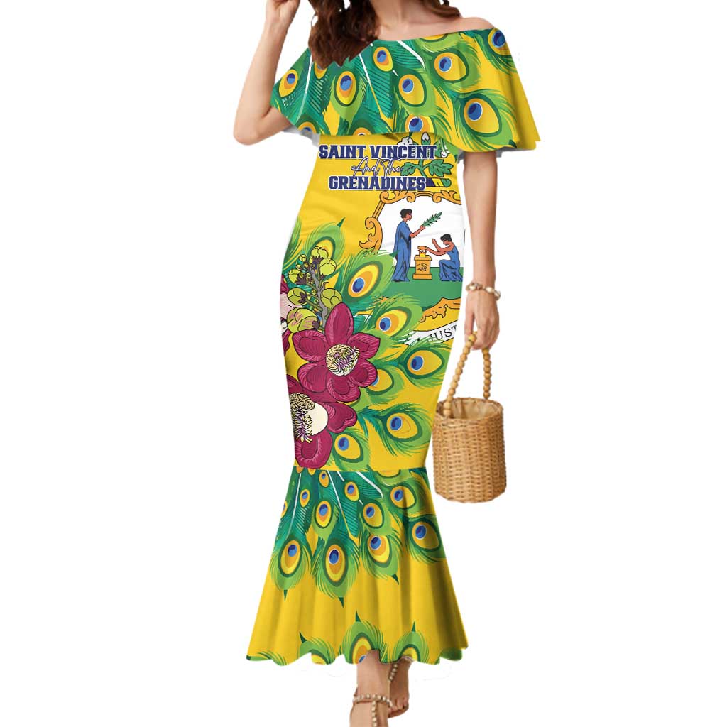 Personalized Saint Vincent and the Grenadines Mermaid Dress Stylized Peacock Feather Royal