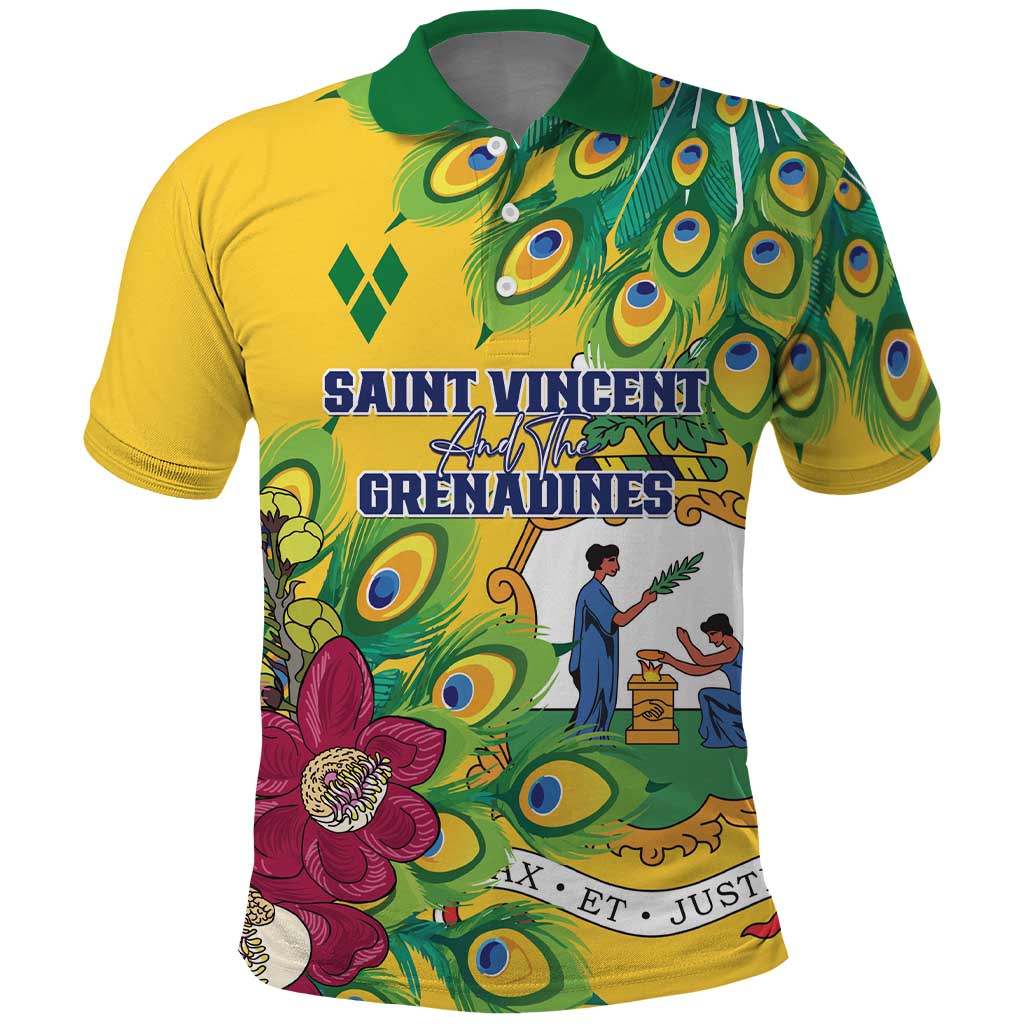 Personalized Saint Vincent and the Grenadines Polo Shirt Stylized Peacock Feather Royal