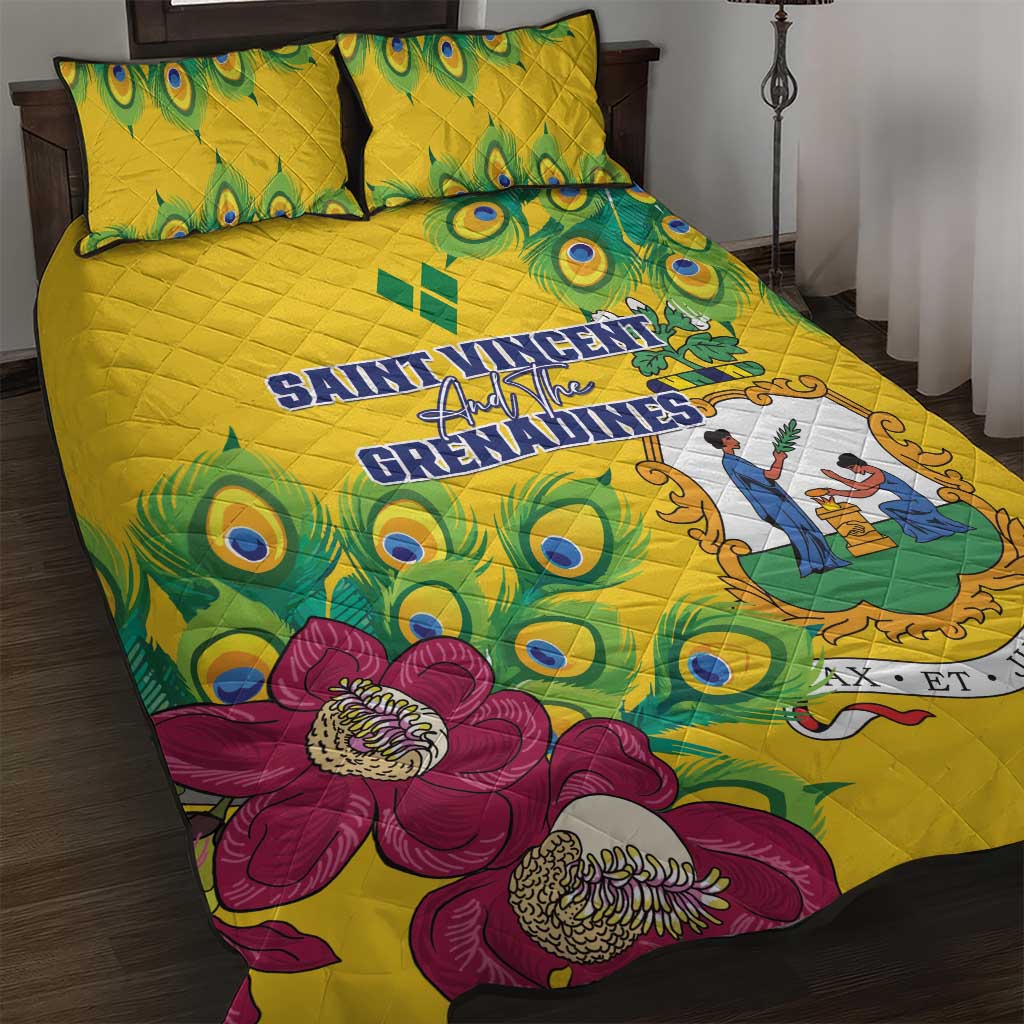 Saint Vincent and the Grenadines Quilt Bed Set Stylized Peacock Feather Royal - Wonder Print Shop