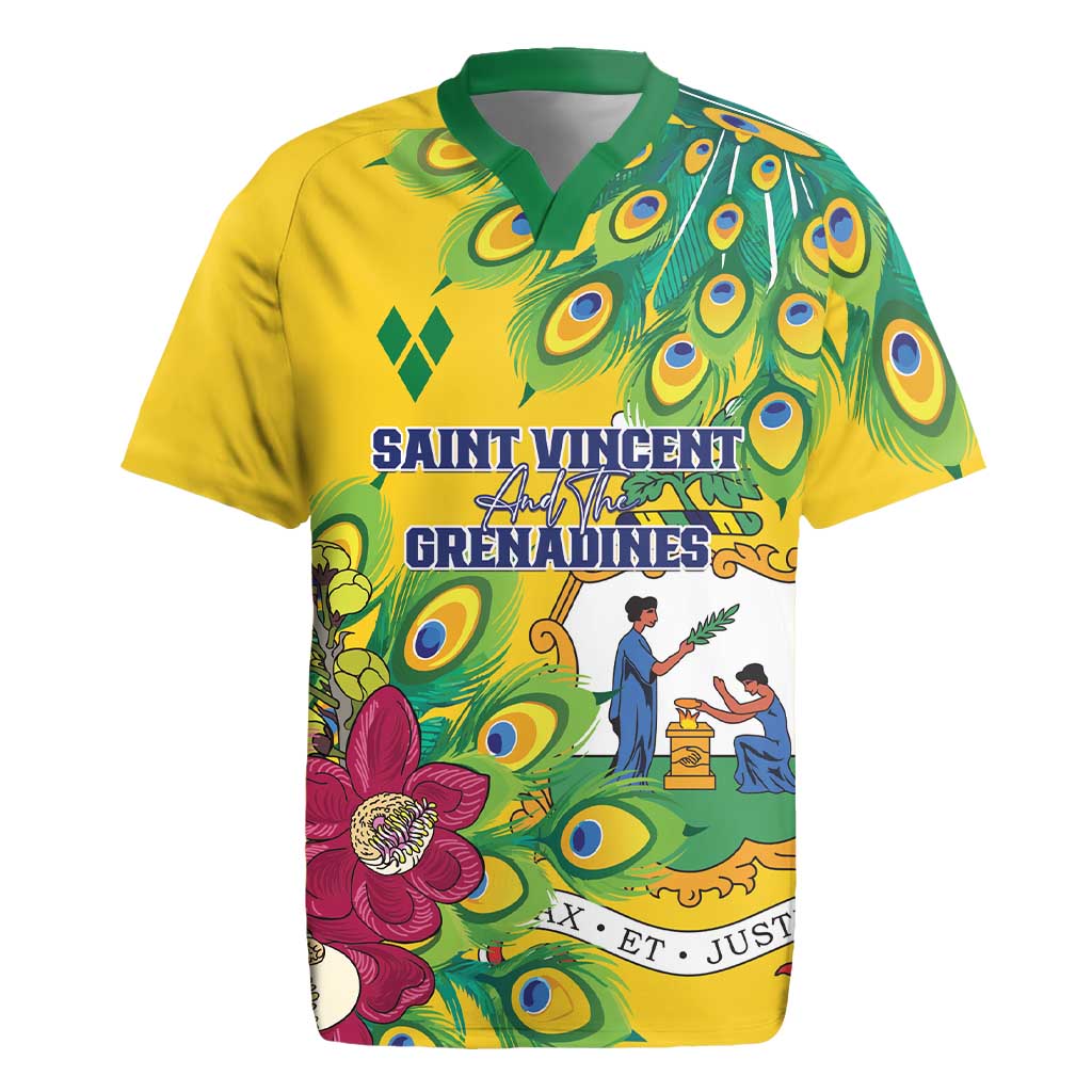 Personalized Saint Vincent and the Grenadines Rugby Jersey Stylized Peacock Feather Royal - Wonder Print Shop