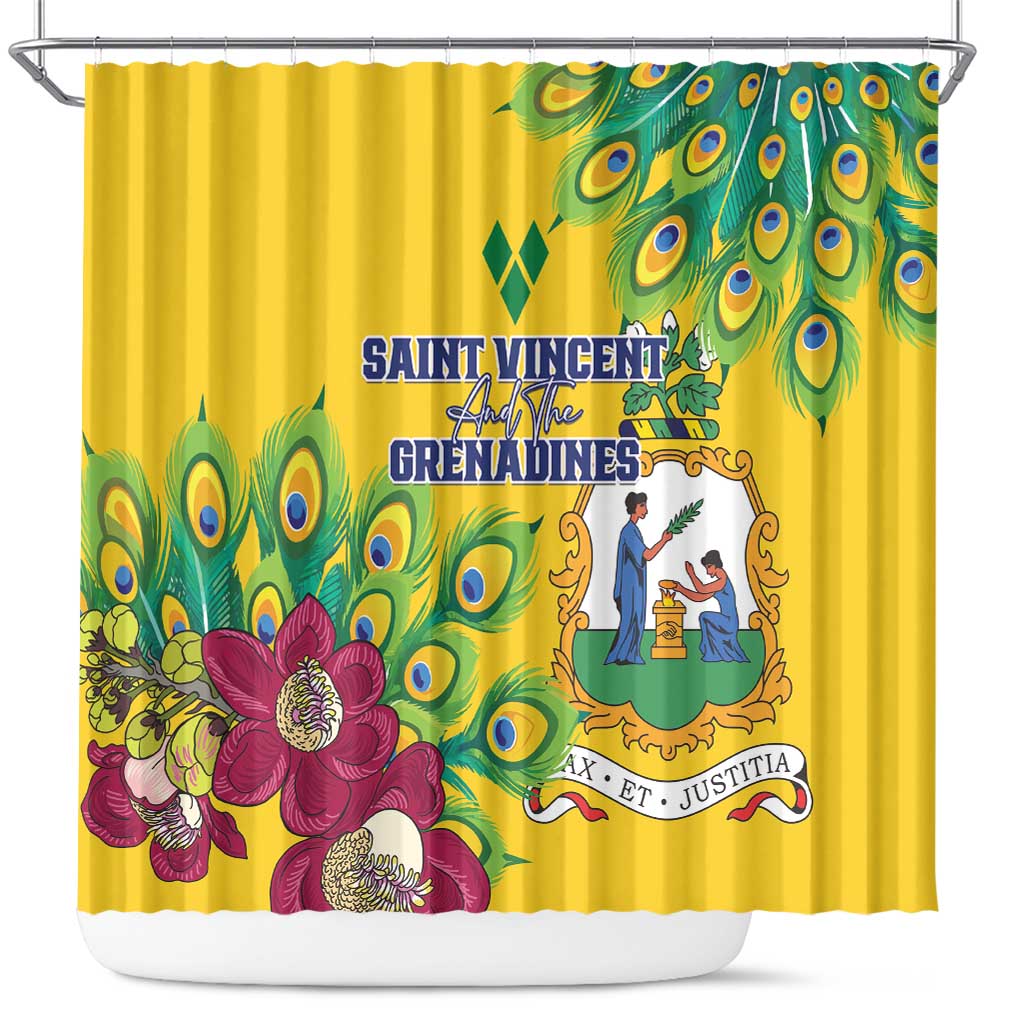 Saint Vincent and the Grenadines Shower Curtain Stylized Peacock Feather Royal - Wonder Print Shop