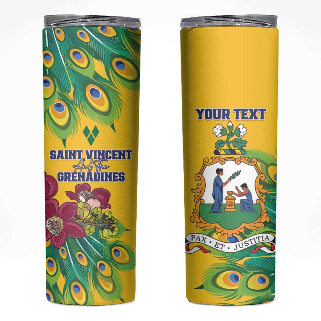 Personalized Saint Vincent and the Grenadines Skinny Tumbler Stylized Peacock Feather Royal - Wonder Print Shop