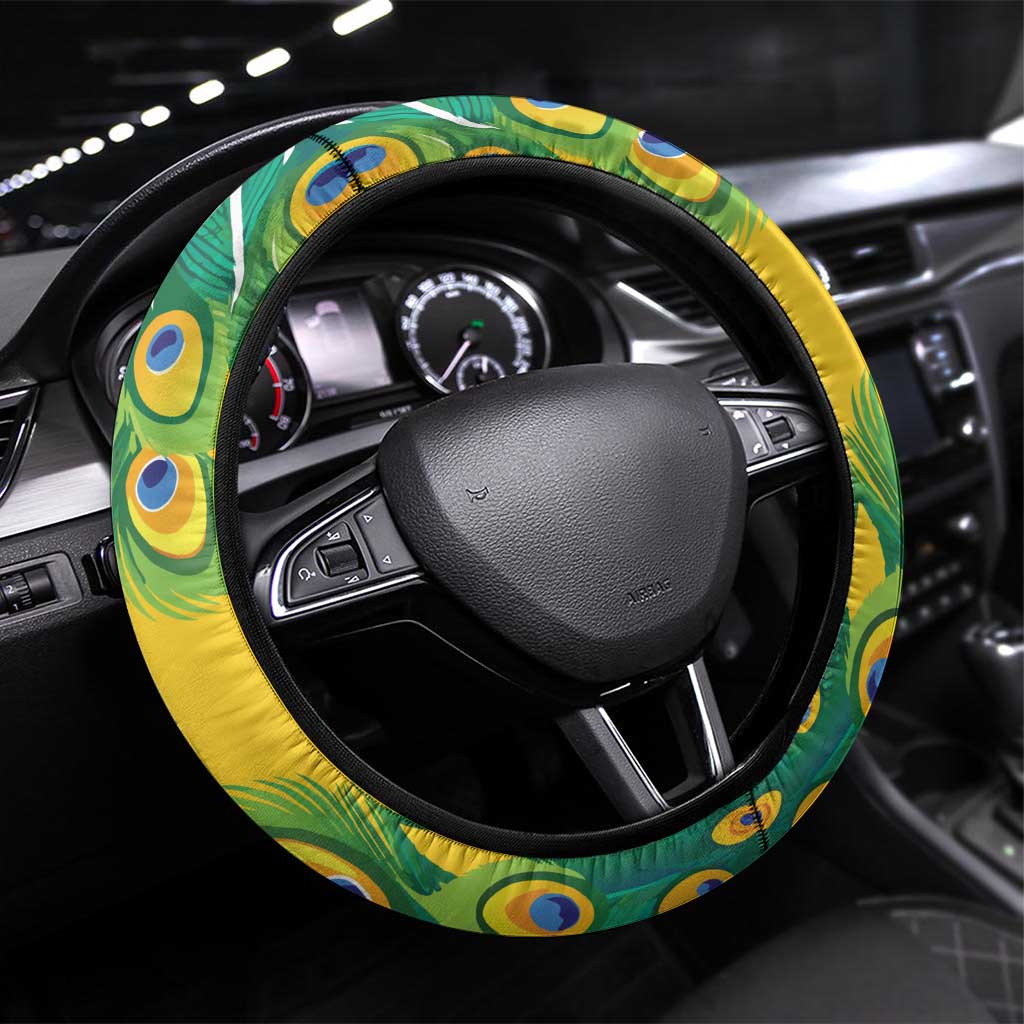 Saint Vincent and the Grenadines Steering Wheel Cover Stylized Peacock Feather Royal - Wonder Print Shop