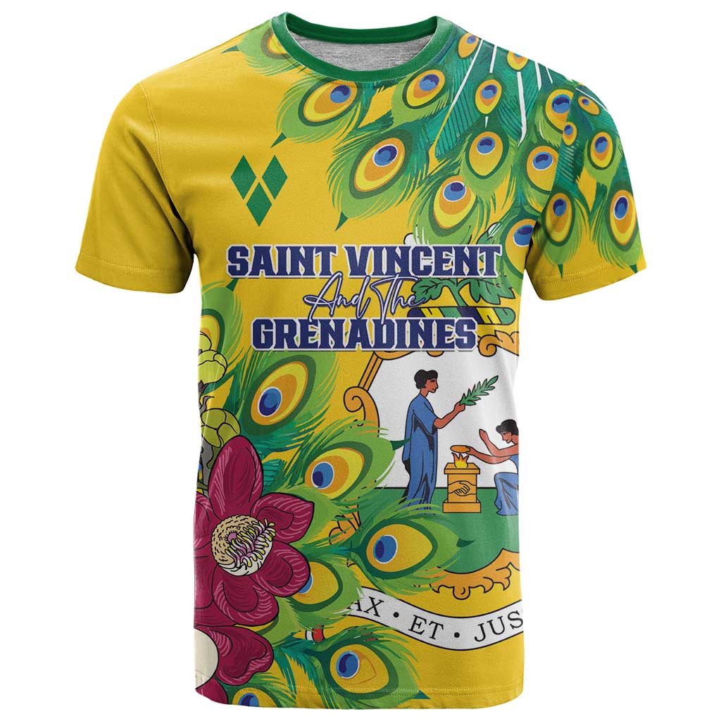 Personalized Saint Vincent and the Grenadines T Shirt Stylized Peacock Feather Royal - Wonder Print Shop