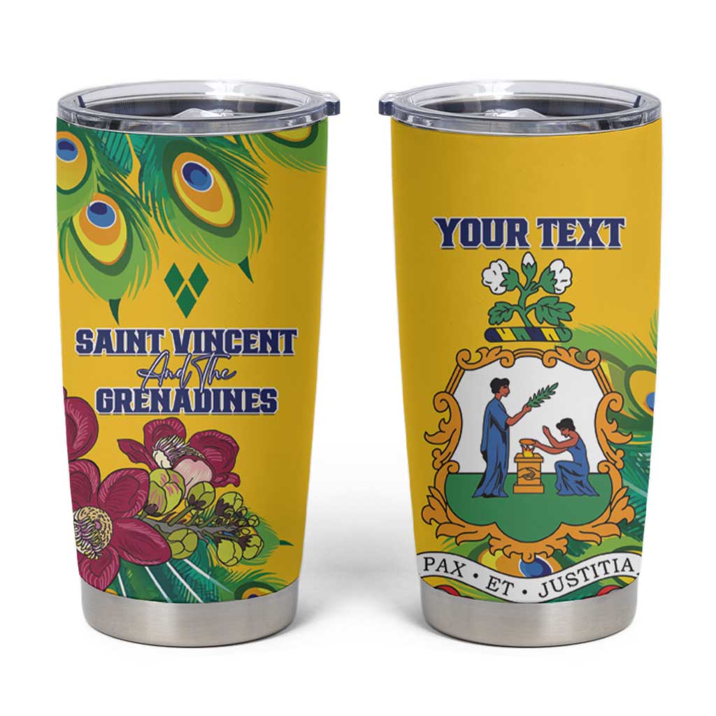 Personalized Saint Vincent and the Grenadines Tumbler Cup Stylized Peacock Feather Royal - Wonder Print Shop