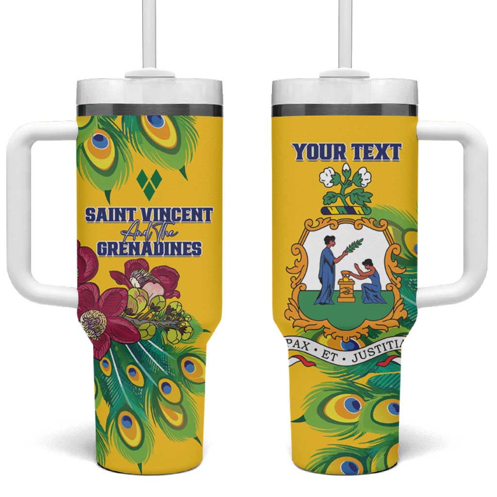 Personalized Saint Vincent and the Grenadines Tumbler With Handle Stylized Peacock Feather Royal - Wonder Print Shop