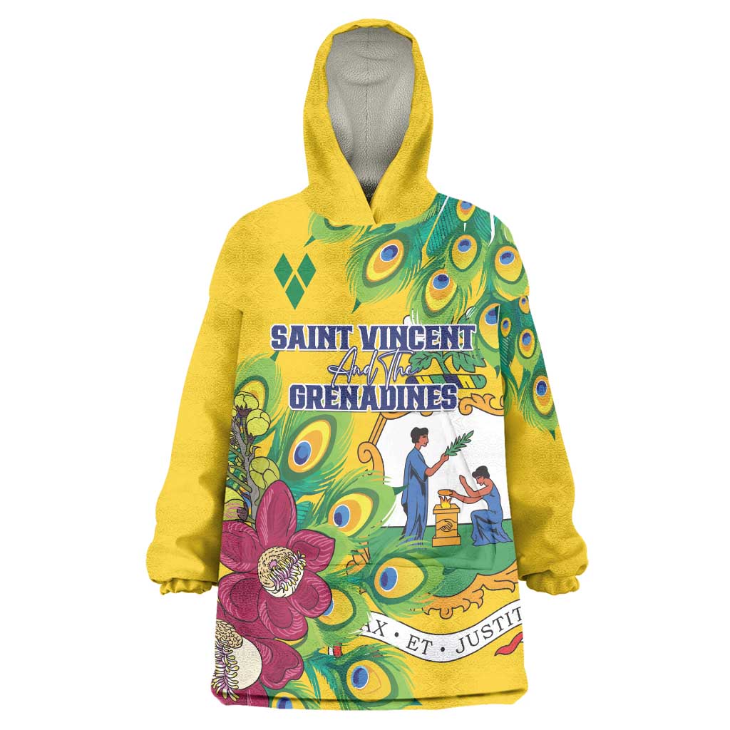 Personalized Saint Vincent and the Grenadines Wearable Blanket Hoodie Stylized Peacock Feather Royal