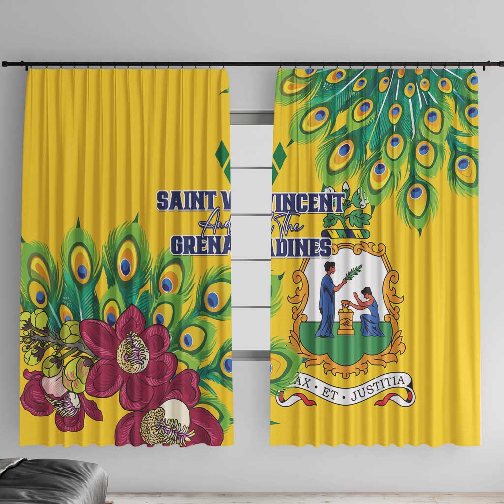 Saint Vincent and the Grenadines Window Curtain Stylized Peacock Feather Royal - Wonder Print Shop