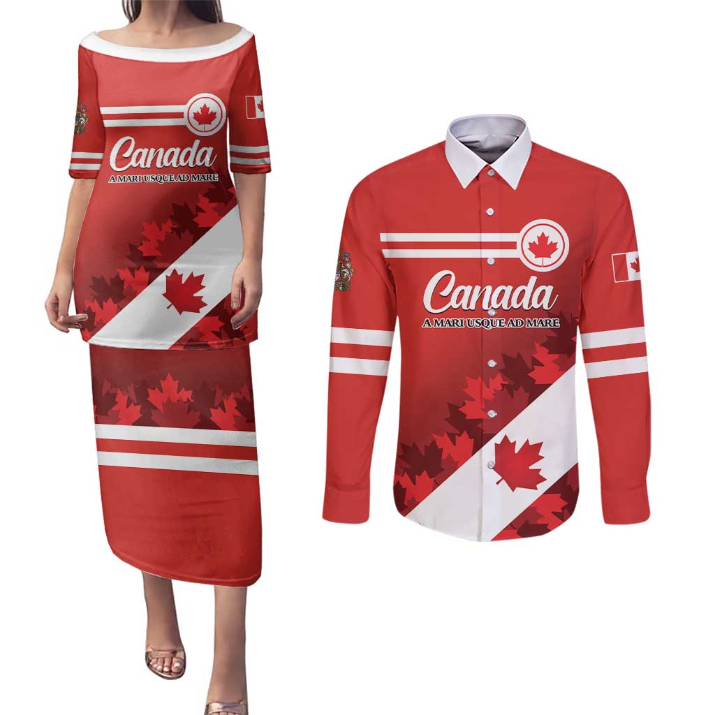 Personalised Canada Maple Leaf Couples Matching Puletasi and Long Sleeve Button Shirt A mari usque ad mare