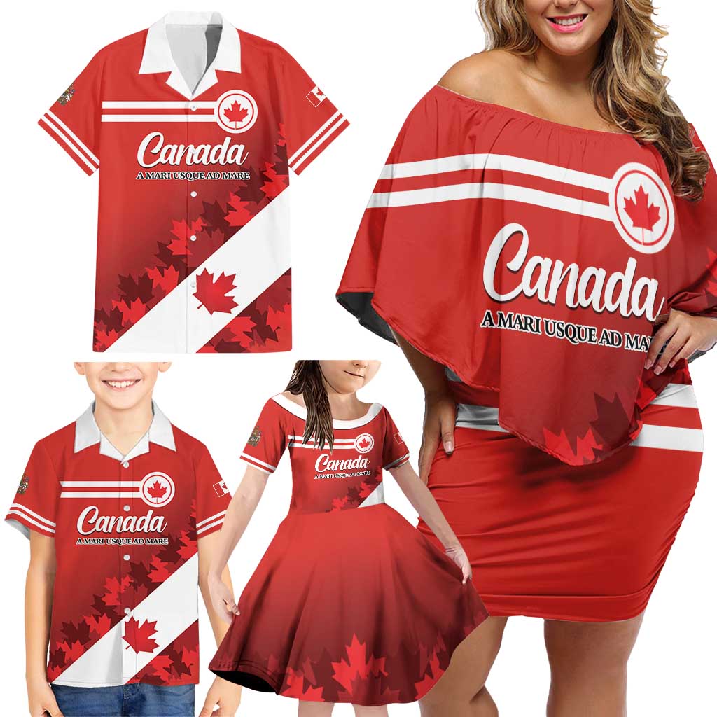 Personalised Canada Maple Leaf Family Matching Off Shoulder Short Dress and Hawaiian Shirt A mari usque ad mare