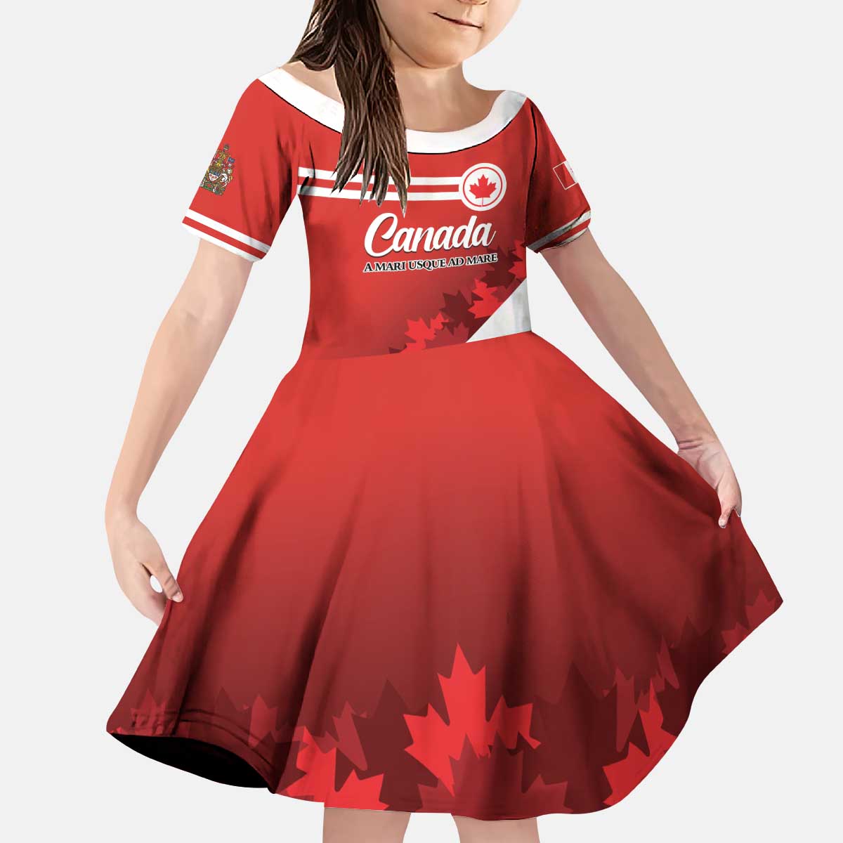 Personalised Canada Maple Leaf Kid Short Sleeve Dress A mari usque ad mare