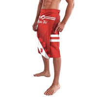 Red Canada maple leaf board shorts with 'Your Text' logo and flag stripes