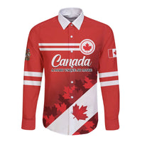 Personalized Canada long sleeve button shirt in red, maple leaf and flag stripes front