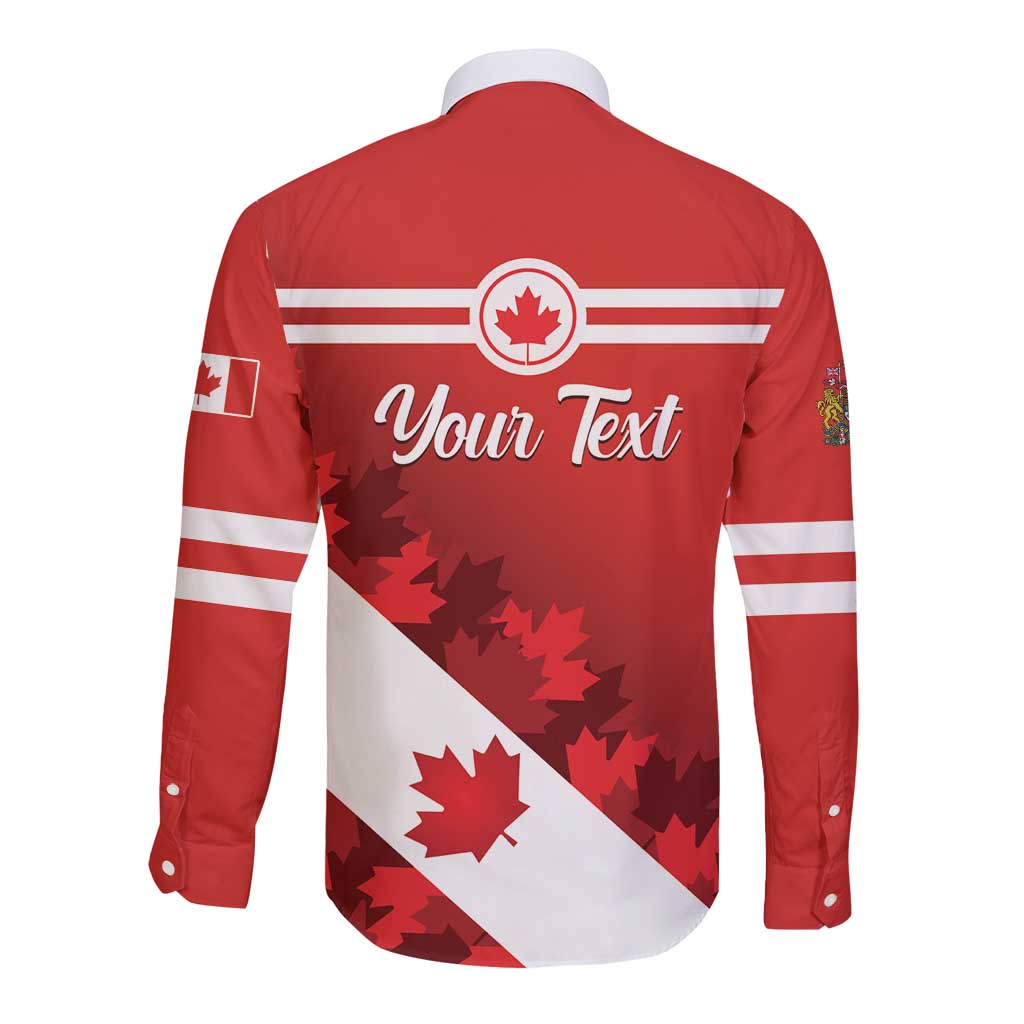 Personalized Canada long sleeve button shirt in red, back print with Your Text and maple leaves