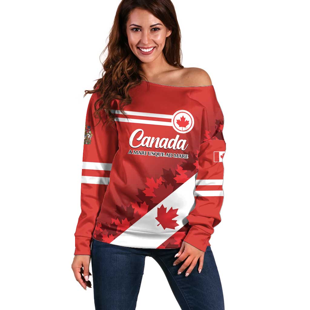 Personalised Canada Maple Leaf Off Shoulder Sweater A mari usque ad mare