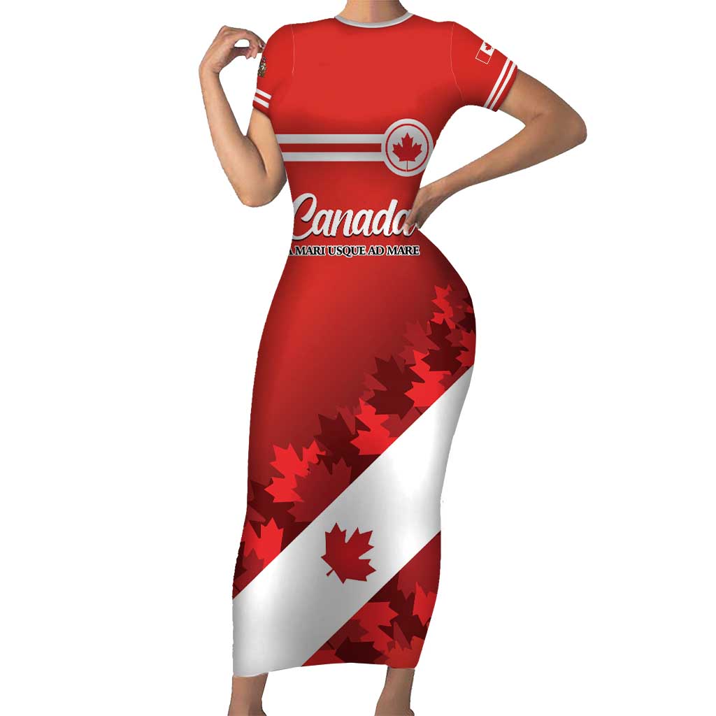 Personalised Canada Maple Leaf Short Sleeve Bodycon Dress A mari usque ad mare