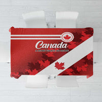 Canada maple leaf tablecloth, red with white diagonal stripe and maple leaf print