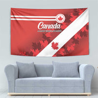Red Canada flag wall tapestry with white diagonal stripe and maple leaf pattern