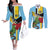 Personalized Saint Lucia Couples Matching Off The Shoulder Long Sleeve Dress and Long Sleeve Button Shirt Jacquot Parrot Rosie Floral