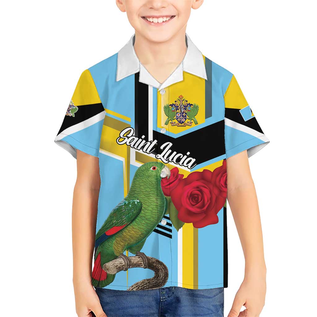 Personalized Saint Lucia Kid Hawaiian Shirt Jacquot Parrot Rosie Floral