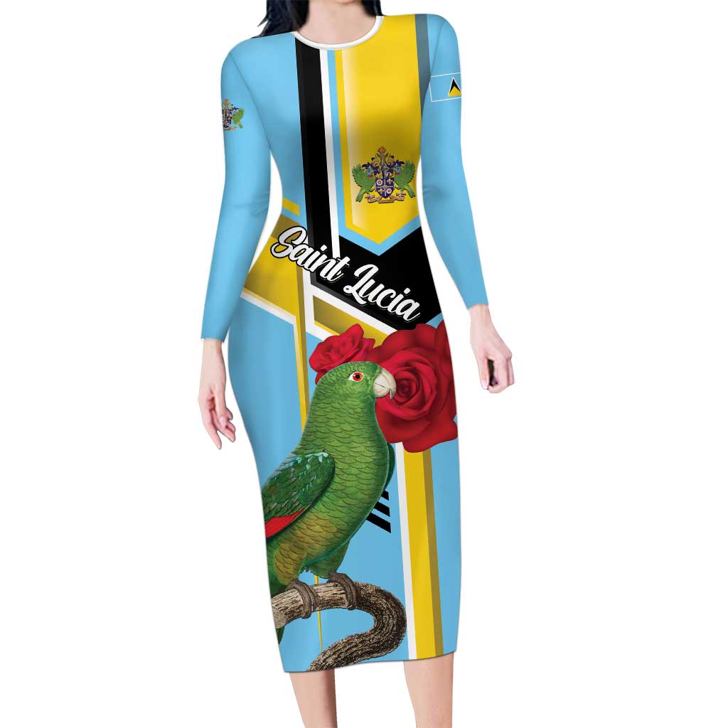 Personalized Saint Lucia Long Sleeve Bodycon Dress Jacquot Parrot Rosie Floral