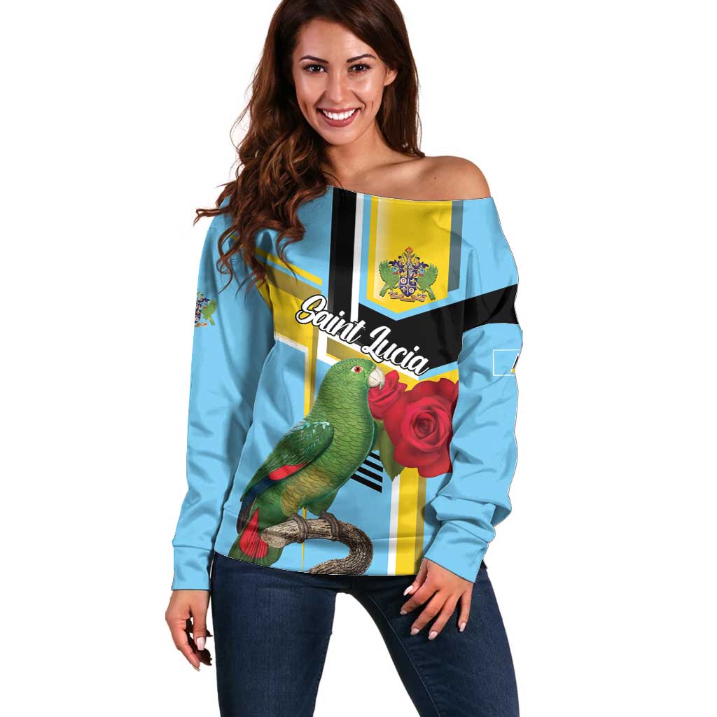 Personalized Saint Lucia Off Shoulder Sweater Jacquot Parrot Rosie Floral