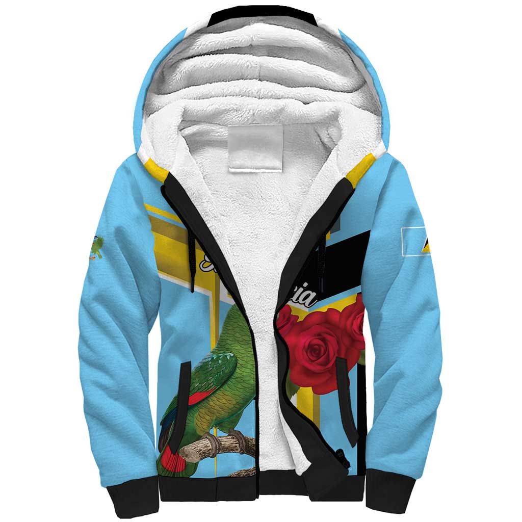 Personalized Saint Lucia Sherpa Hoodie Jacquot Parrot Rosie Floral - Wonder Print Shop