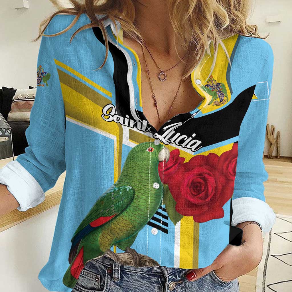 Personalized Saint Lucia Women Casual Shirt Jacquot Parrot Rosie Floral - Wonder Print Shop