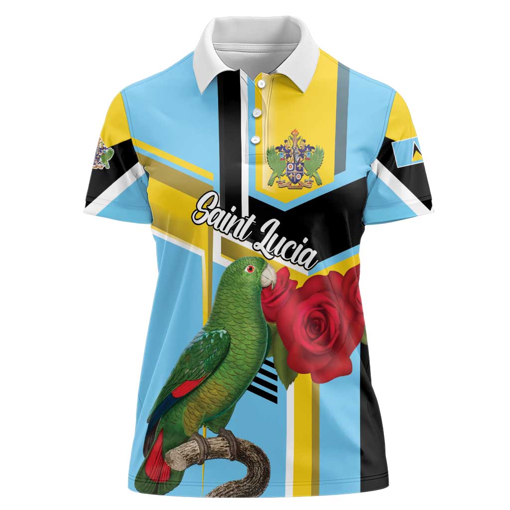 Personalized Saint Lucia Women Polo Shirt Jacquot Parrot Rosie Floral - Wonder Print Shop