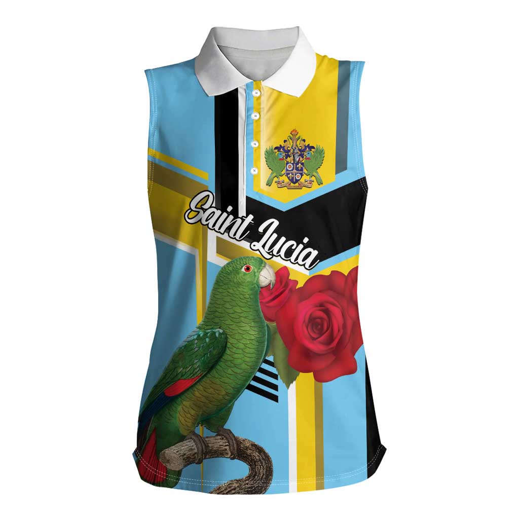 Personalized Saint Lucia Women Sleeveless Polo Shirt Jacquot Parrot Rosie Floral - Wonder Print Shop