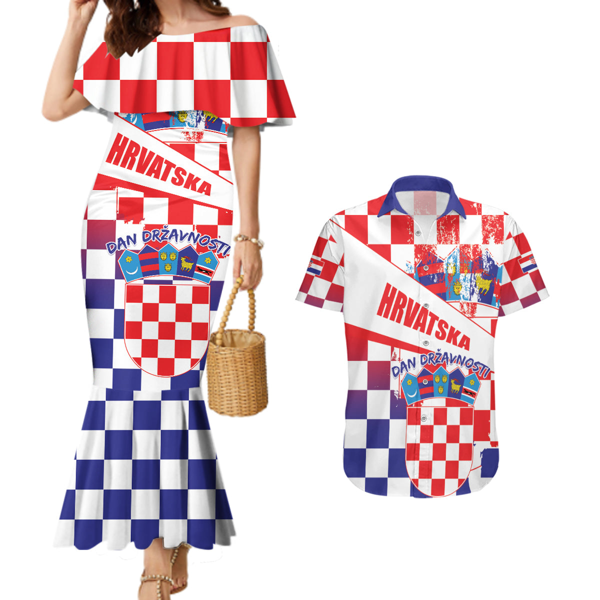 Croatia National Day 2024 Couples Matching Mermaid Dress and Hawaiian Shirt Hrvatska Dan drzavnosti - Wonder Print Shop