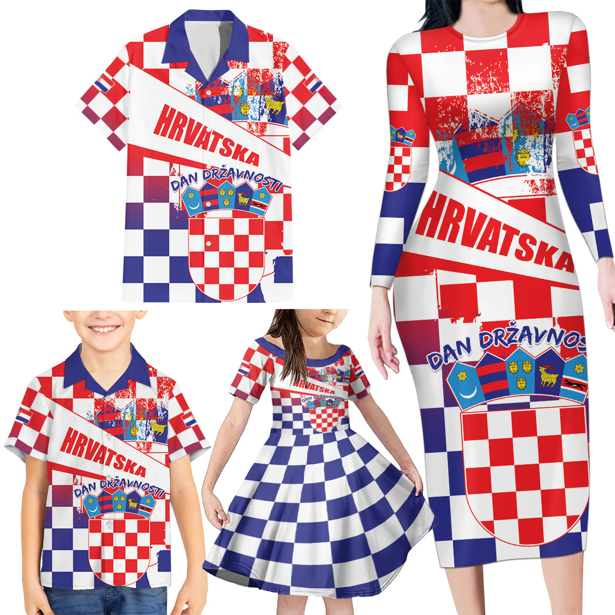 Croatia National Day 2024 Family Matching Long Sleeve Bodycon Dress and Hawaiian Shirt Hrvatska Dan drzavnosti