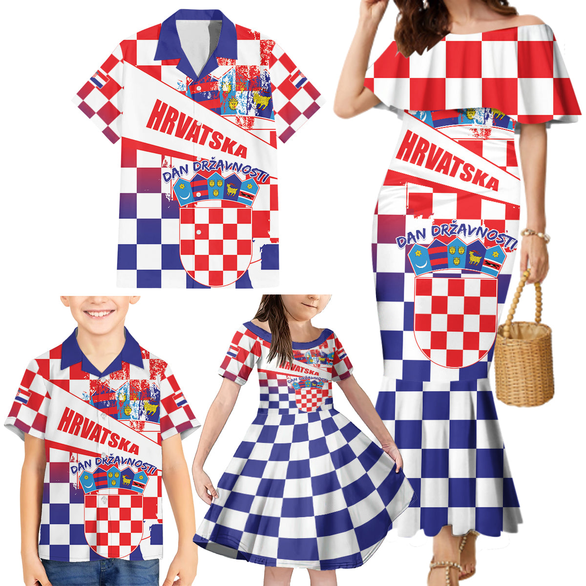 Croatia National Day 2024 Family Matching Mermaid Dress and Hawaiian Shirt Hrvatska Dan drzavnosti