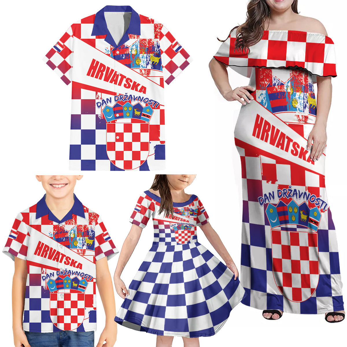 Croatia National Day 2024 Family Matching Off Shoulder Maxi Dress and Hawaiian Shirt Hrvatska Dan drzavnosti