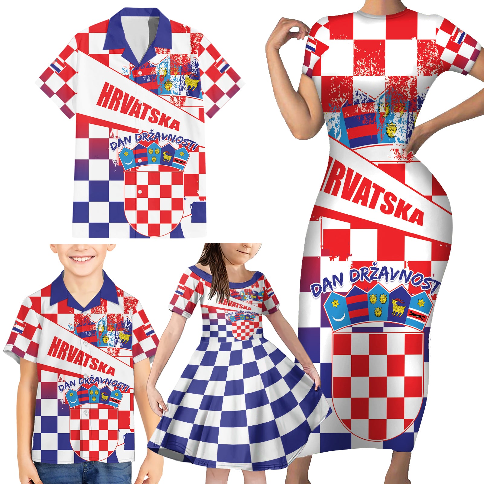 Croatia National Day 2024 Family Matching Short Sleeve Bodycon Dress and Hawaiian Shirt Hrvatska Dan drzavnosti