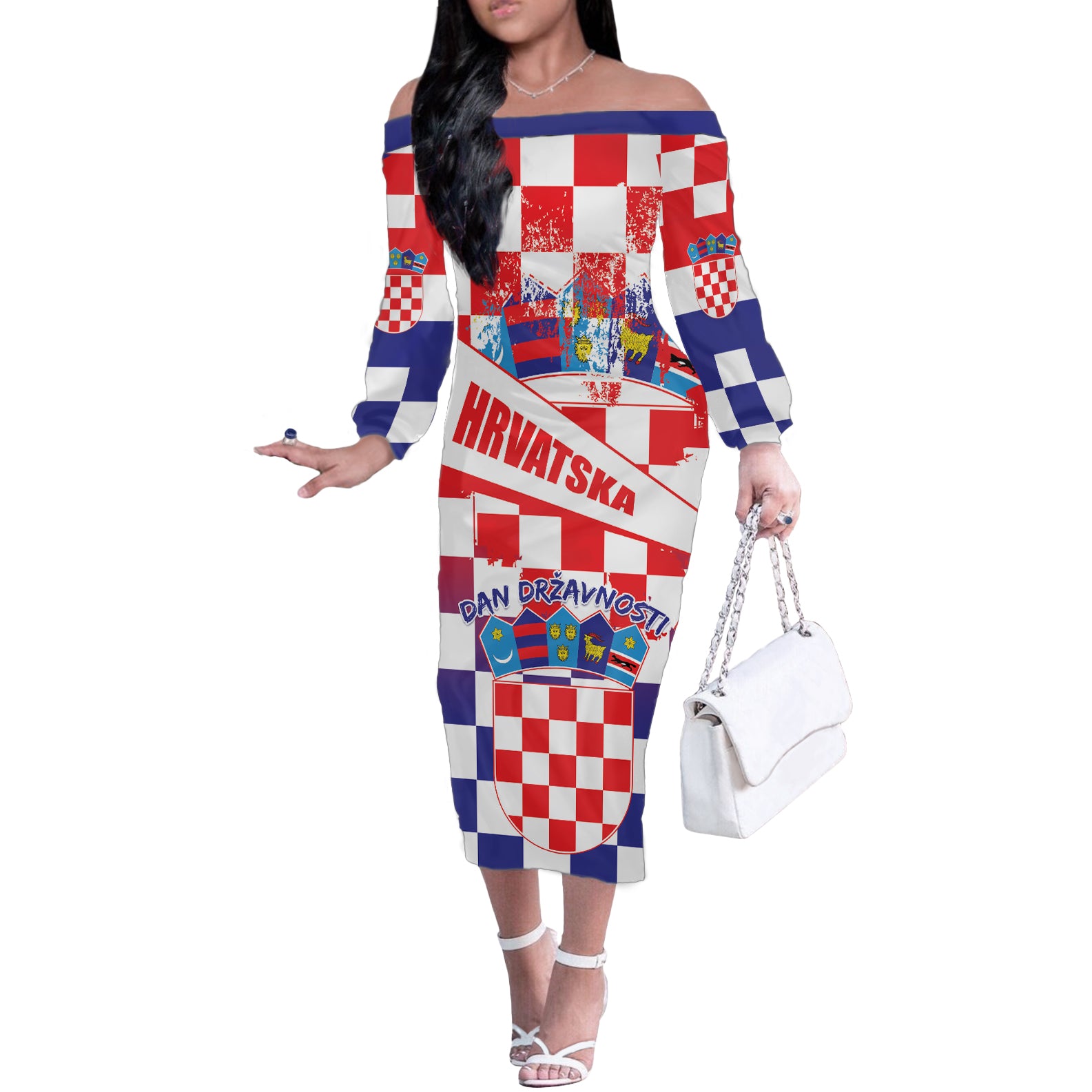 Croatia National Day 2024 Off The Shoulder Long Sleeve Dress Hrvatska Dan drzavnosti - Wonder Print Shop